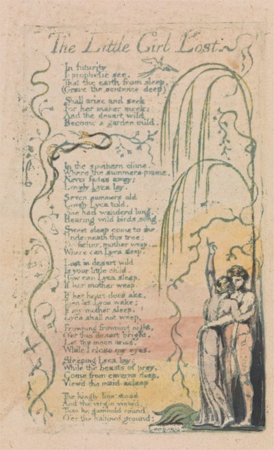 Canciones de inocencia y de experiencia, placa 20, La niña perdida (Bentley 34) de William Blake